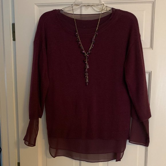 Ann Taylor Eggplant color Layered Sweater with Chiffon Liner - Picture 1 of 9